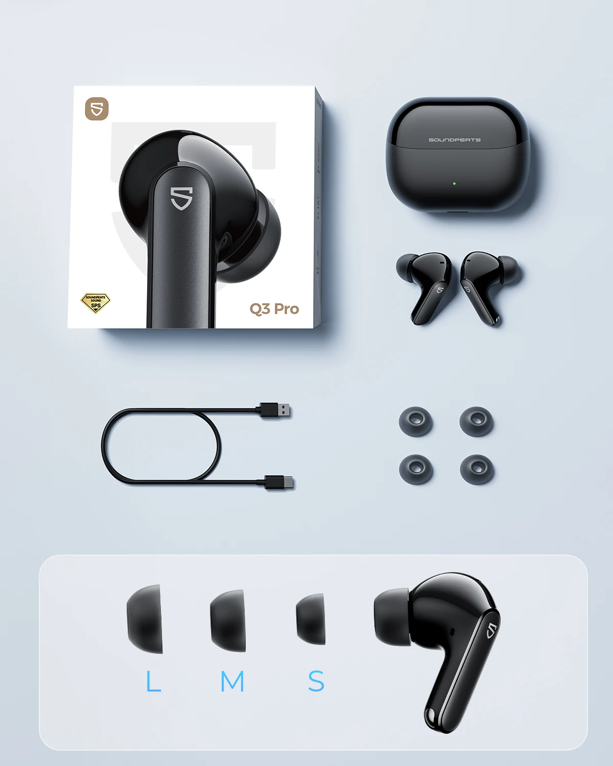 SoundPEATS Q3 Pro Wireless Earbuds – ANC Noise Cancelling, Bluetooth 6.0, 4-Mic Clear Calls, 13mm Hi-Fi Bass, Multipoint Connection
