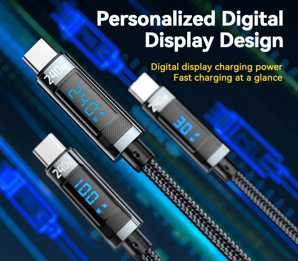 240W USB Type C To USB C Cable 100W PD 3.1 Fast Charging Charger Wire For iPhone 15 Pro max Macbook Pro Xiaomi Samsung