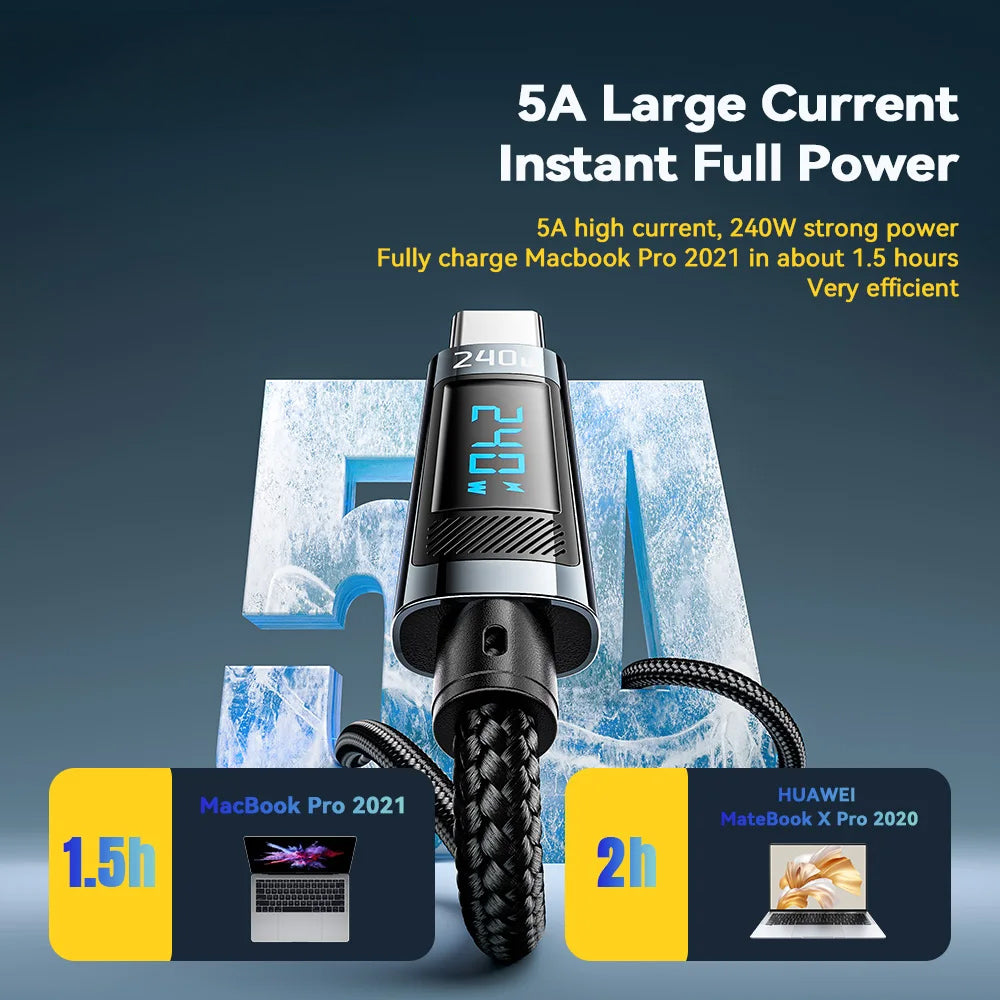 240W USB Type C To USB C Cable 100W PD 3.1 Fast Charging Charger Wire For iPhone 15 Pro max Macbook Pro Xiaomi Samsung