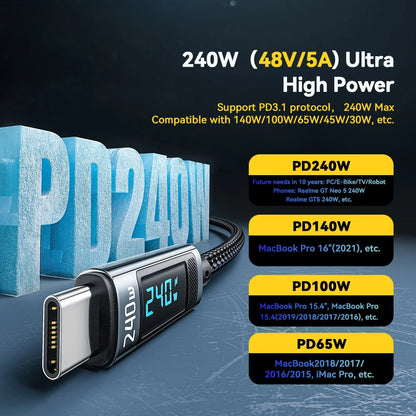 240W USB Type C To USB C Cable 100W PD 3.1 Fast Charging Charger Wire For iPhone 15 Pro max Macbook Pro Xiaomi Samsung