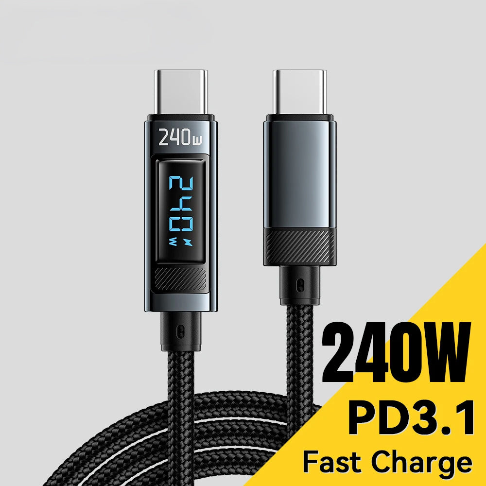 240W USB Type C To USB C Cable 100W PD 3.1 Fast Charging Charger Wire For iPhone 15 Pro max Macbook Pro Xiaomi Samsung