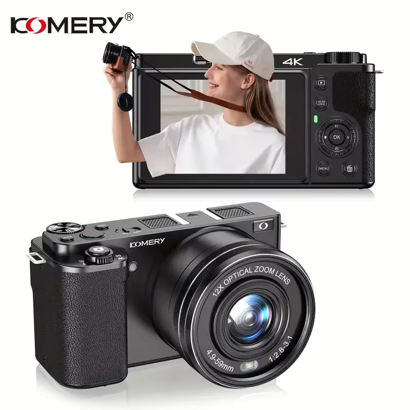 4K Digital Cameras for Photography 12X Optical Zoom Vlog Video Camera for YouTube 64MP WiFi Auto Focus Livestream DSLR Camera