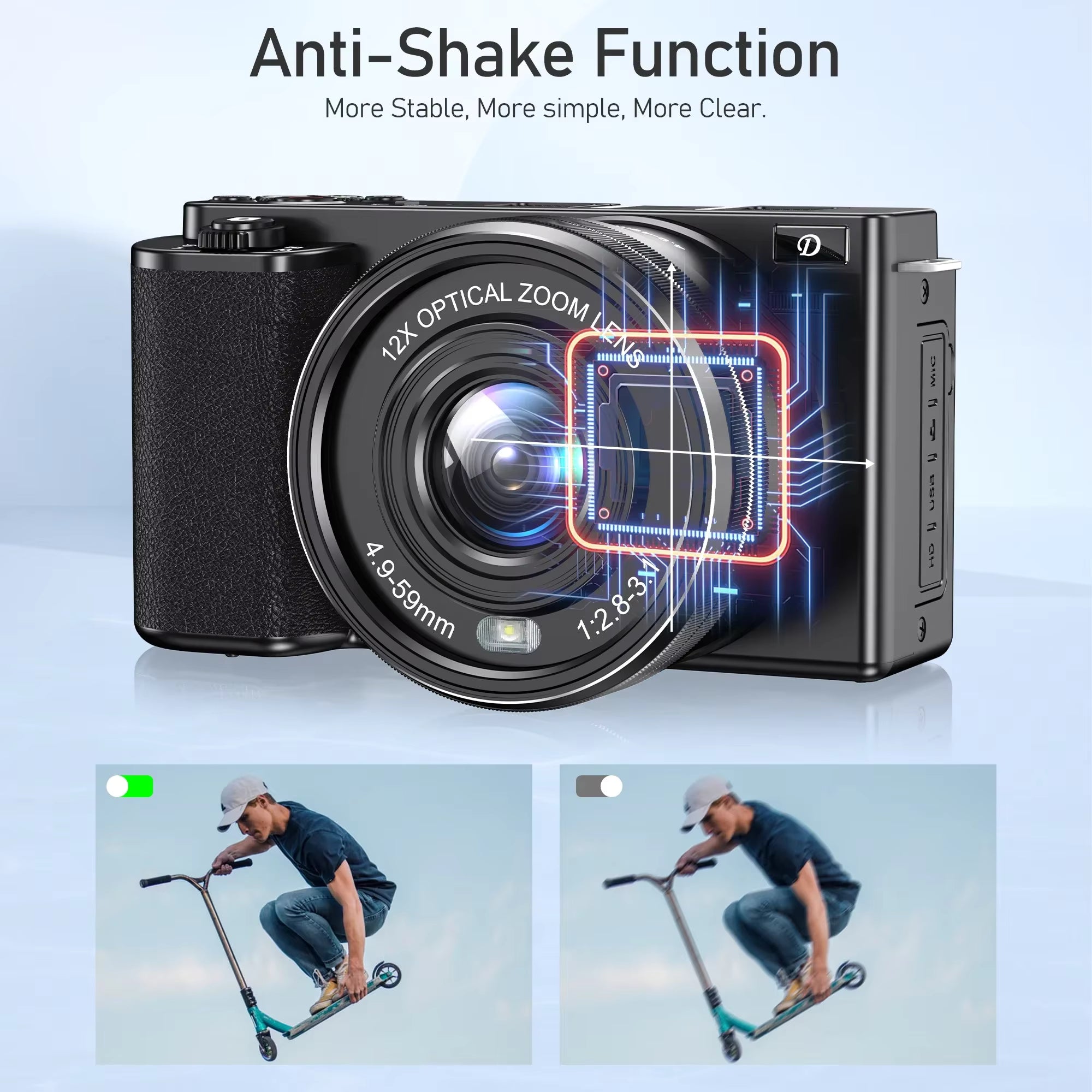 4K Digital Cameras for Photography 12X Optical Zoom Vlog Video Camera for YouTube 64MP WiFi Auto Focus Livestream DSLR Camera