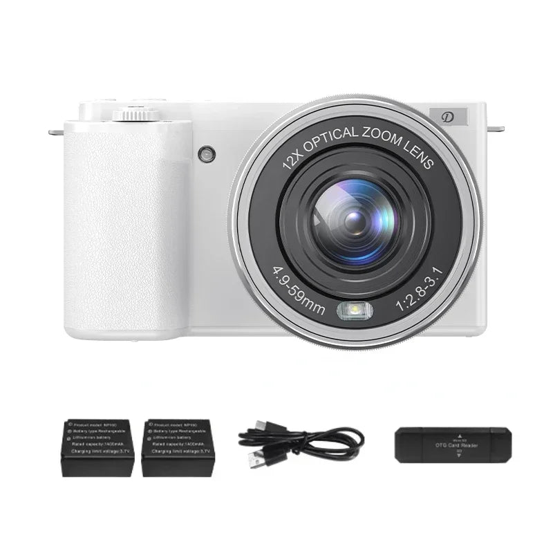 4K Digital Cameras for Photography 12X Optical Zoom Vlog Video Camera for YouTube 64MP WiFi Auto Focus Livestream DSLR Camera
