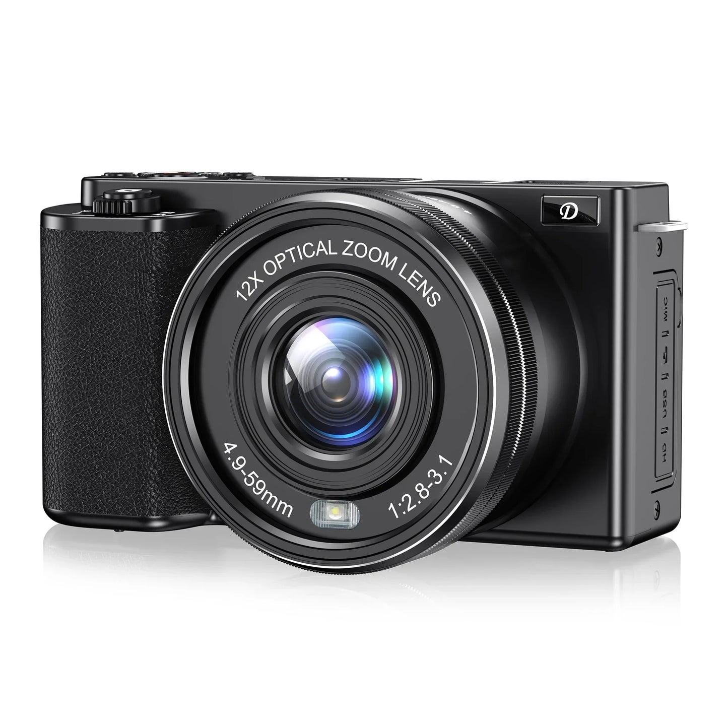 4K Digital Cameras for Photography 12X Optical Zoom Vlog Video Camera for YouTube 64MP WiFi Auto Focus Livestream DSLR Camera
