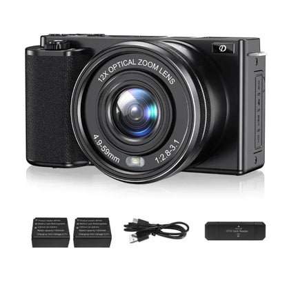 4K Digital Cameras for Photography 12X Optical Zoom Vlog Video Camera for YouTube 64MP WiFi Auto Focus Livestream DSLR Camera