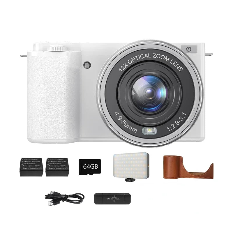 4K Digital Cameras for Photography 12X Optical Zoom Vlog Video Camera for YouTube 64MP WiFi Auto Focus Livestream DSLR Camera